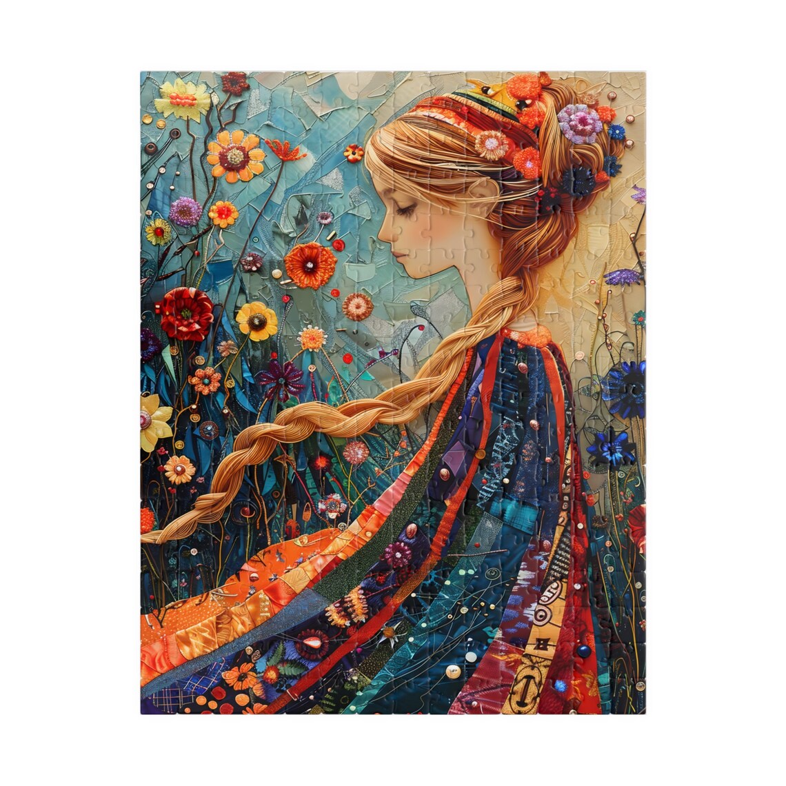 Mosaic Style Woman Portrait in a Blooming Flower Garden Poster - Image 2