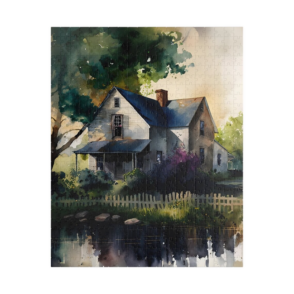Watercolor Farmhouse Pond Picket Fence Country Home Art Poster - Image 5