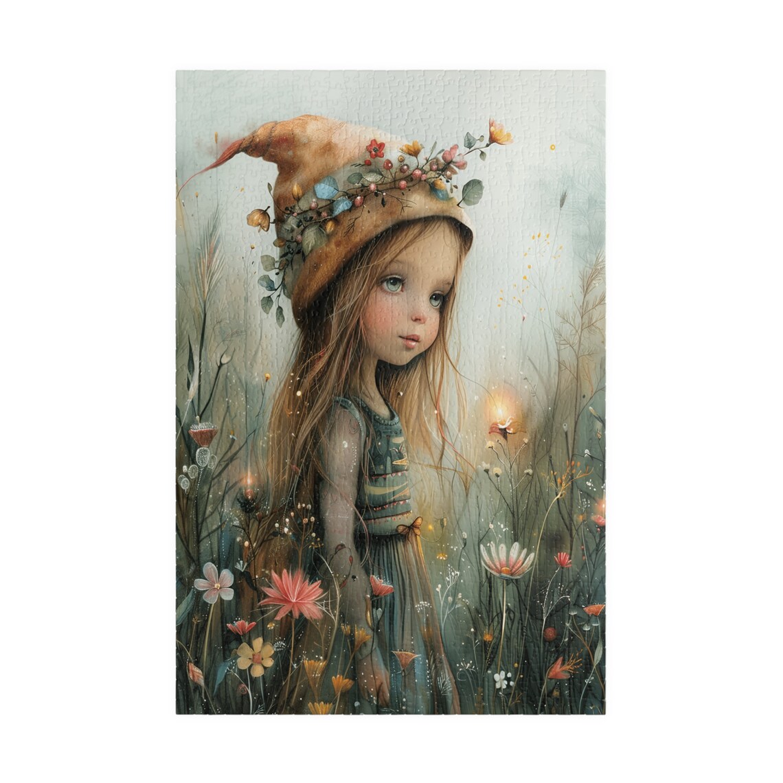 Whimsical Girl In Floral Nightcap Wildflower Meadow Art Poster - Image 3
