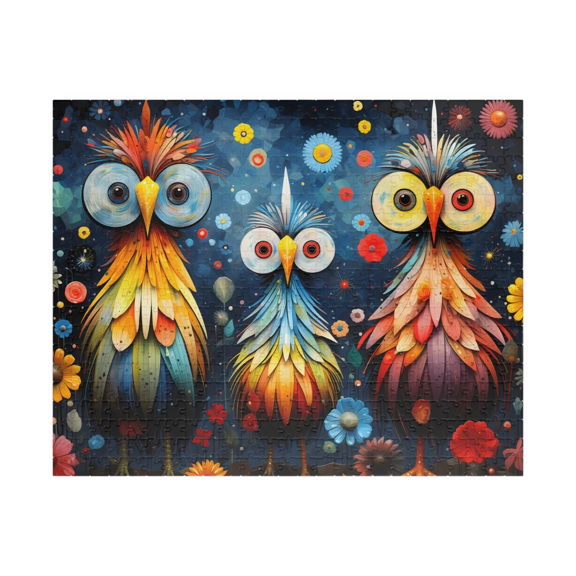 Silly Boho Birds Jigsaw, Contemporary Bohemian Art Print - Image 2