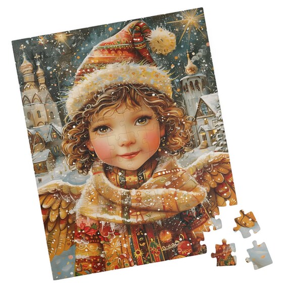 Winter Angel Child Curly Hair Knit Hat Golden Wings Snow Poster