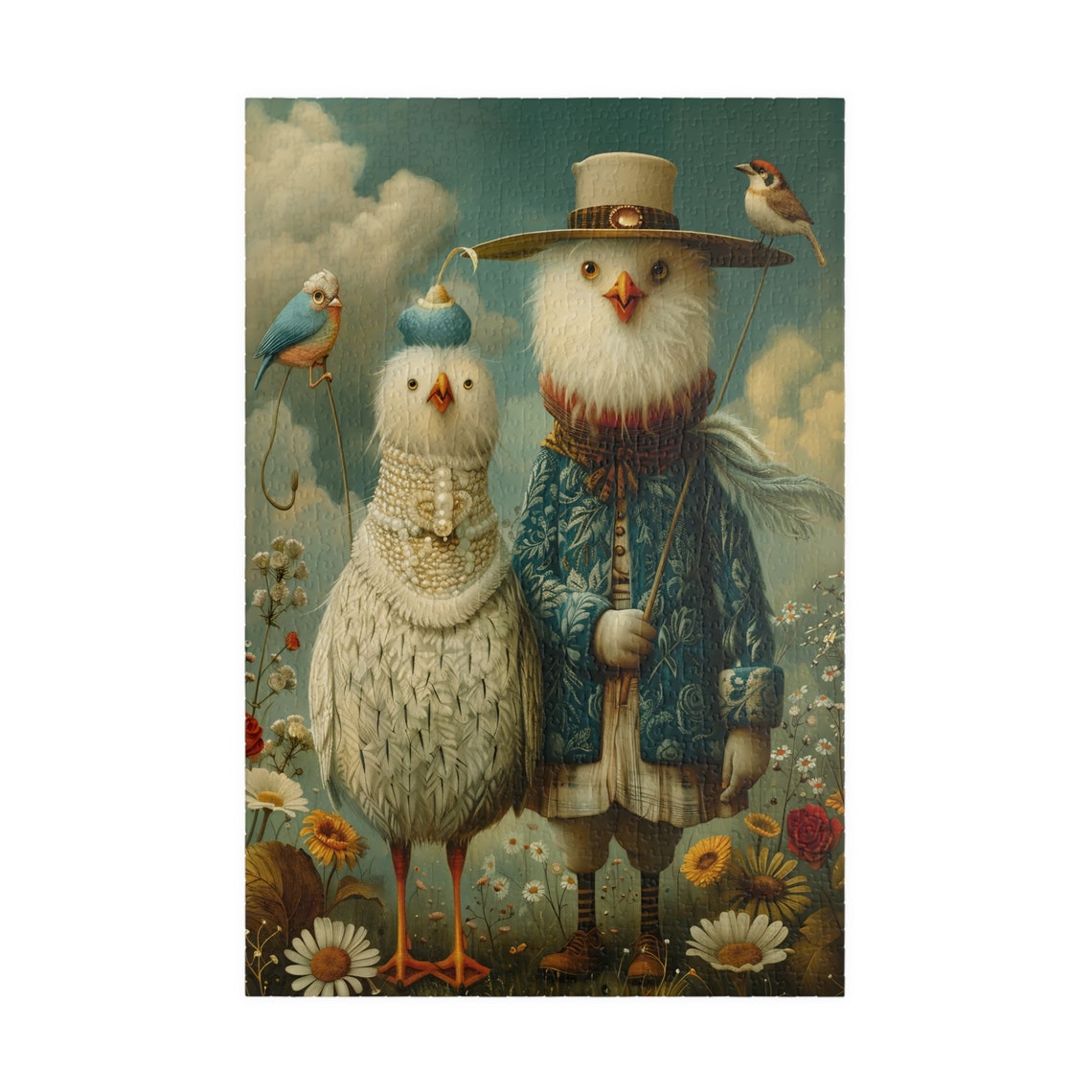Whimsical White Birds Fancy Clothes Charming Dressed Up Bird Poster - Image 3