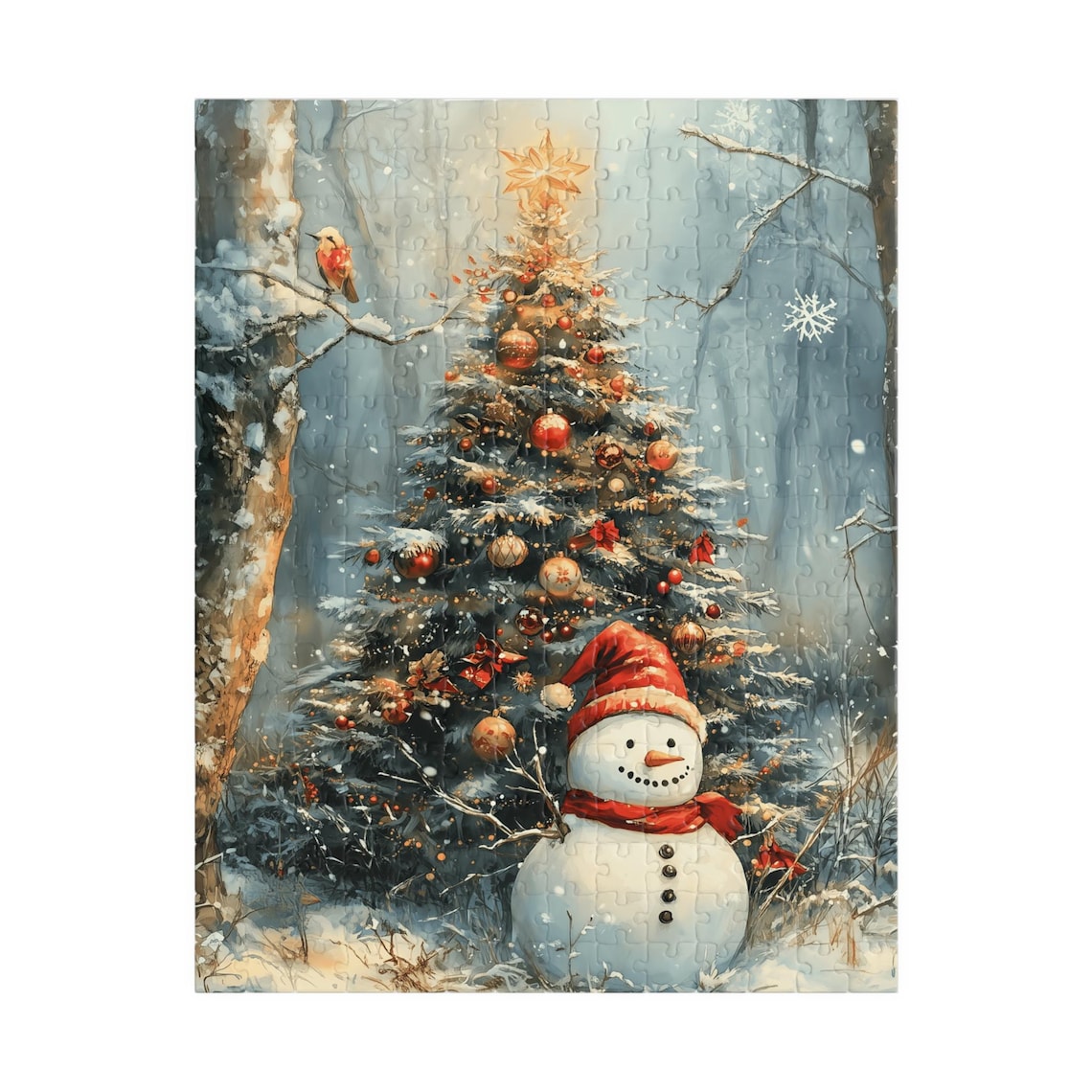 Friendly Snowman Standing By A Grand Christmas Tree Art Poster - Image 5