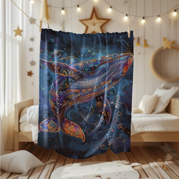Whimsical Whale Soft Light Weight All Seasons Art Blanket Gift For Birthdays Holidays Hospital Patients And Nursing Homes