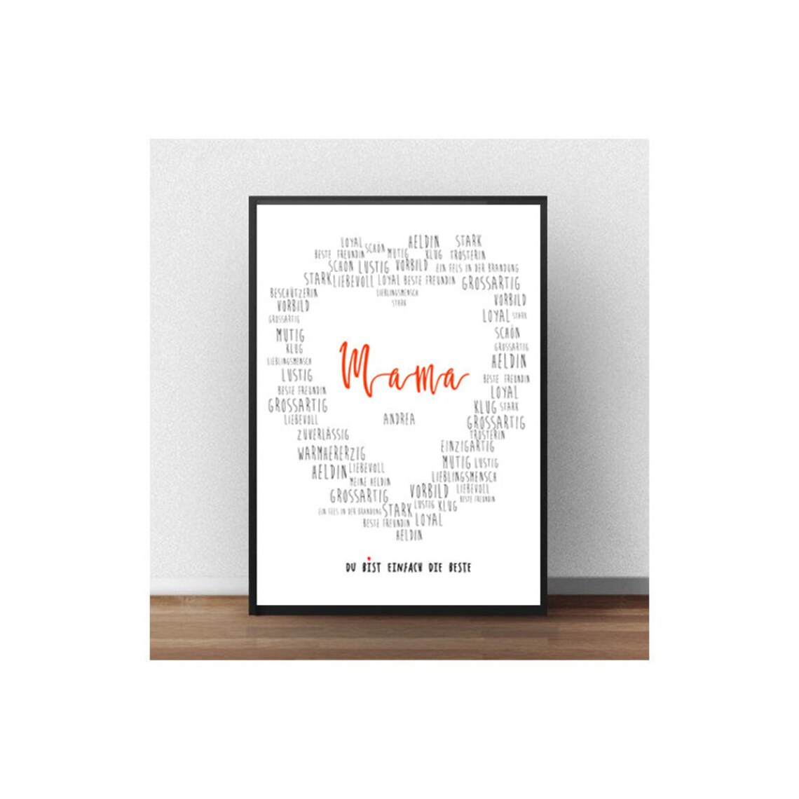 Mama Heart Word Art German Mother's Day Gift Typographic Poster