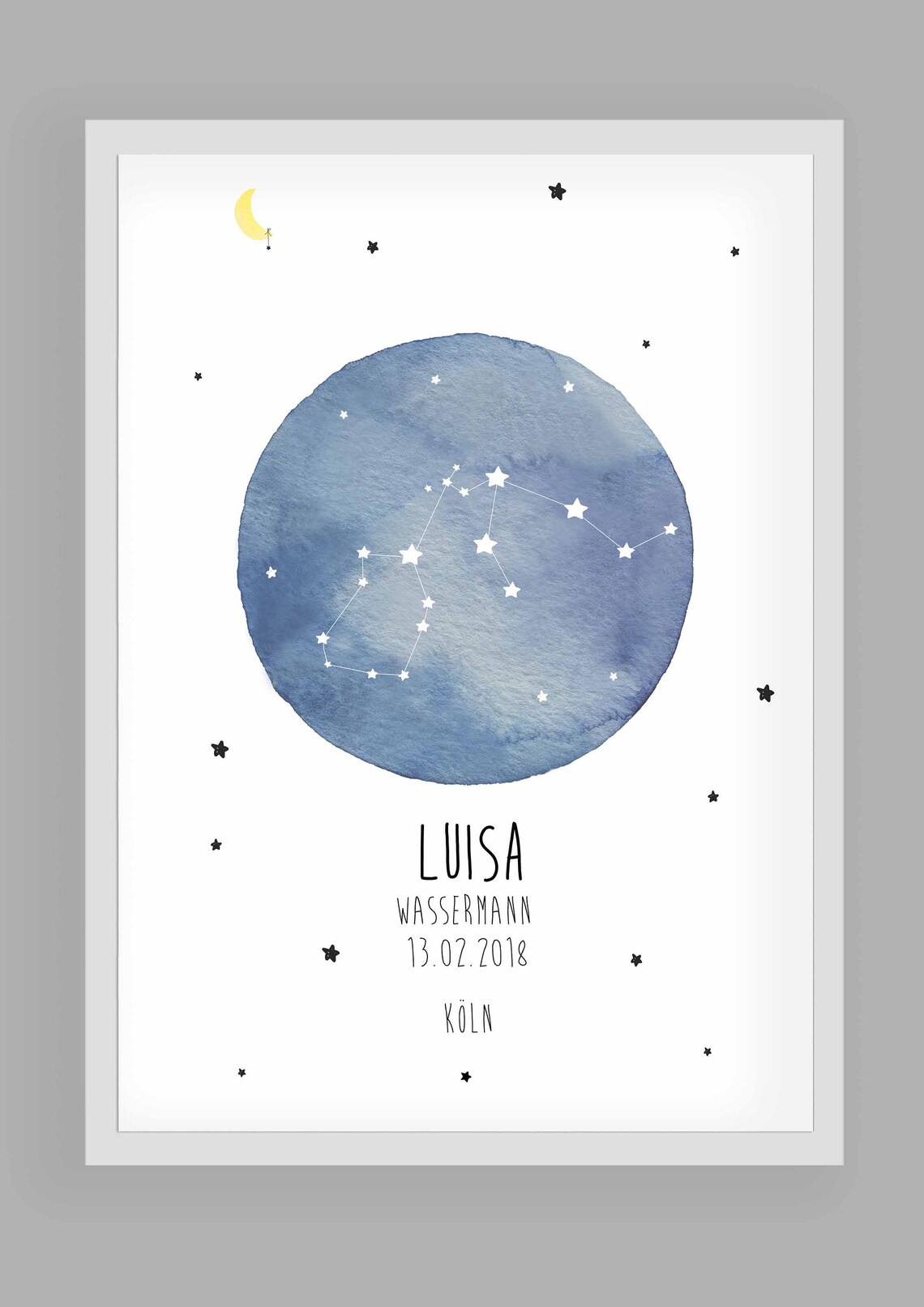 Personalized Aquarius Constellation Birth Keepsake Moon Star Nursery Poster