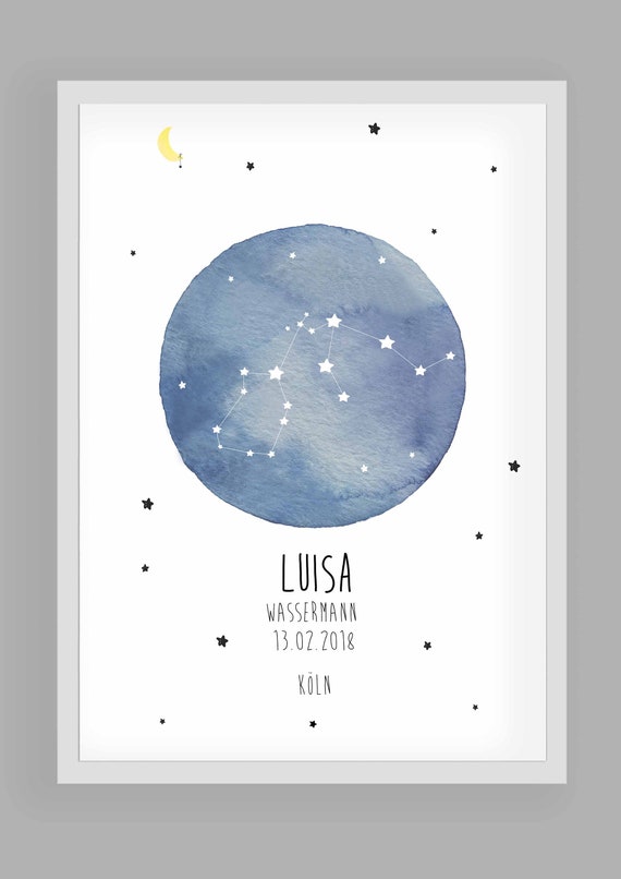 Birth Announcement Zodiac Picture Birth Gift Zodiac Poster Baptism Gift Personalized Birth Gift