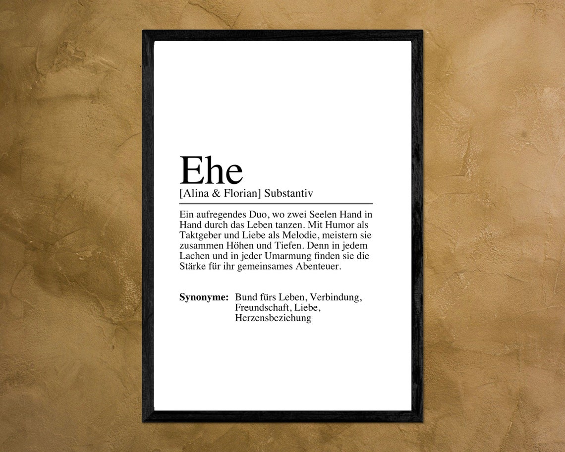 Ehe German Marriage Dictionary Definition Personalized Poster