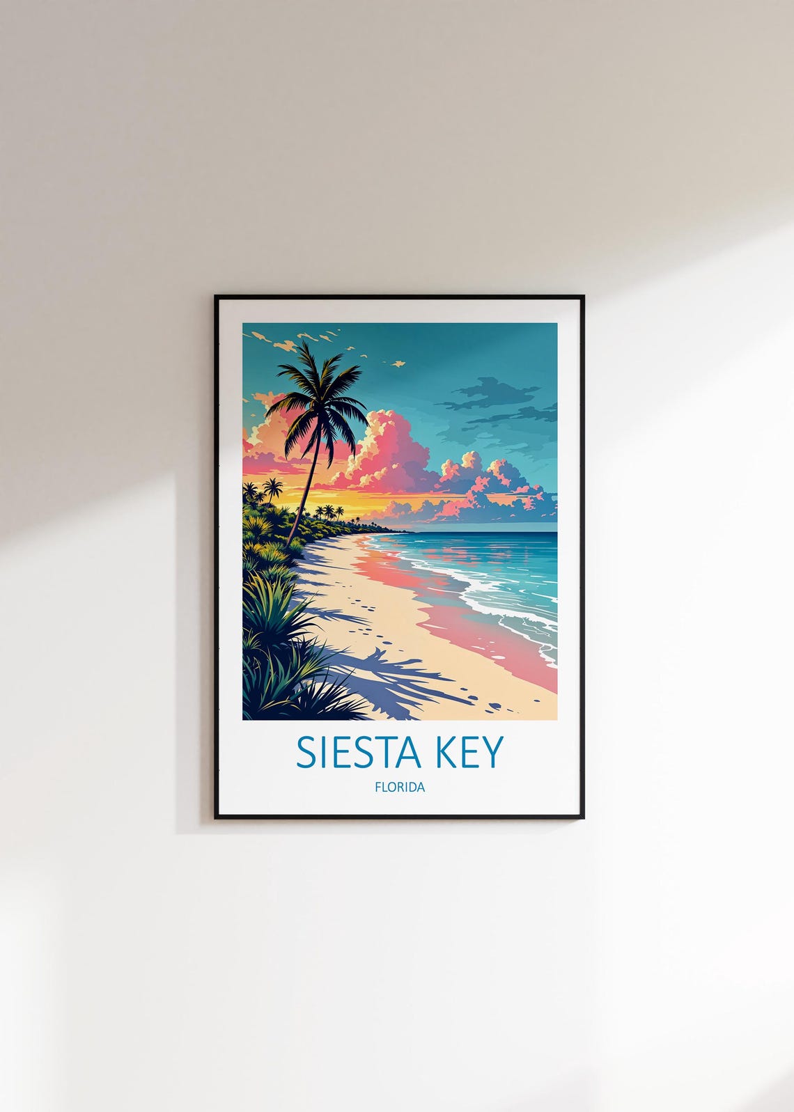 Siesta Key Florida Palm Beach at Sunset With Pastel Sky Poster - Image 3
