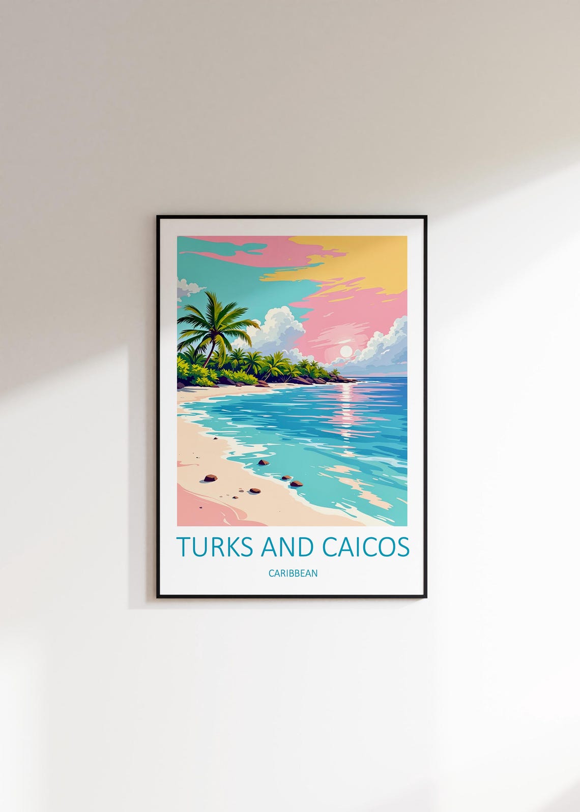 Turks And Caicos Caribbean Sunset Over Palms and White Sand Poster - Image 2