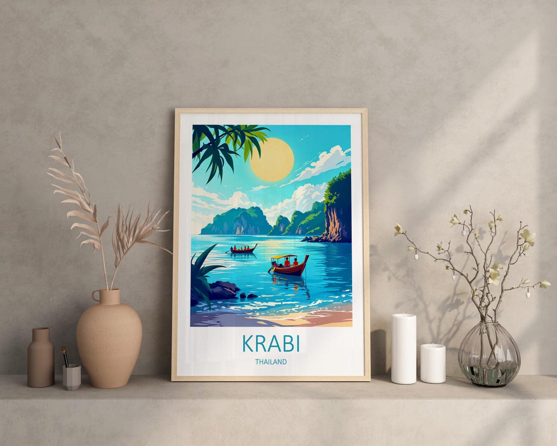 Krabi Thailand Longtail Boats Limestone Cliffs Travel Poster - Image 2