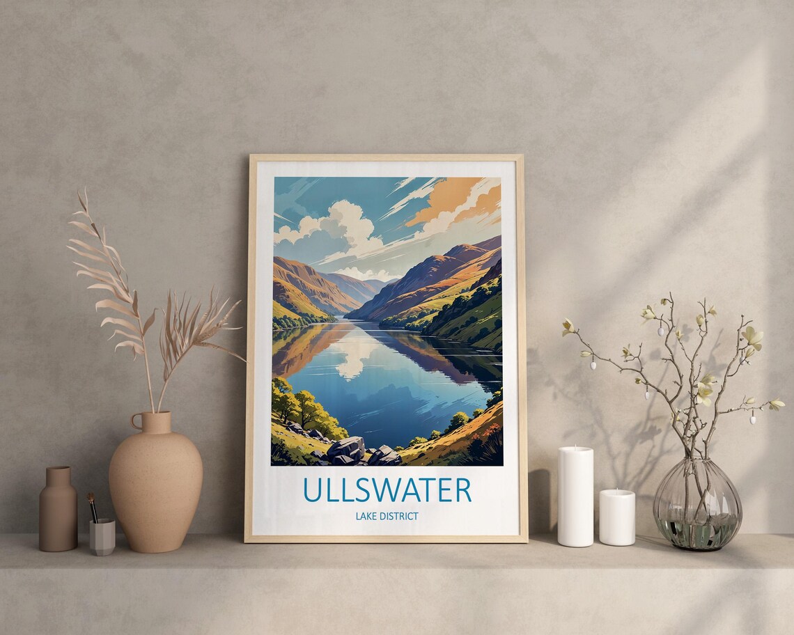 Ullswater Lake District Serene Lake Mountain Reflection Travel Poster - Image 2