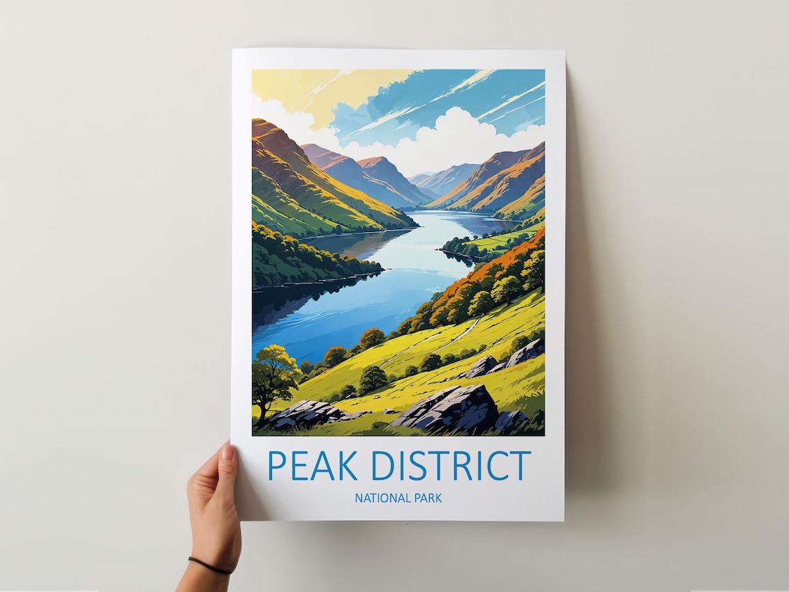 Peak District National Park Valley Lake Golden View Travel Poster - Image 5