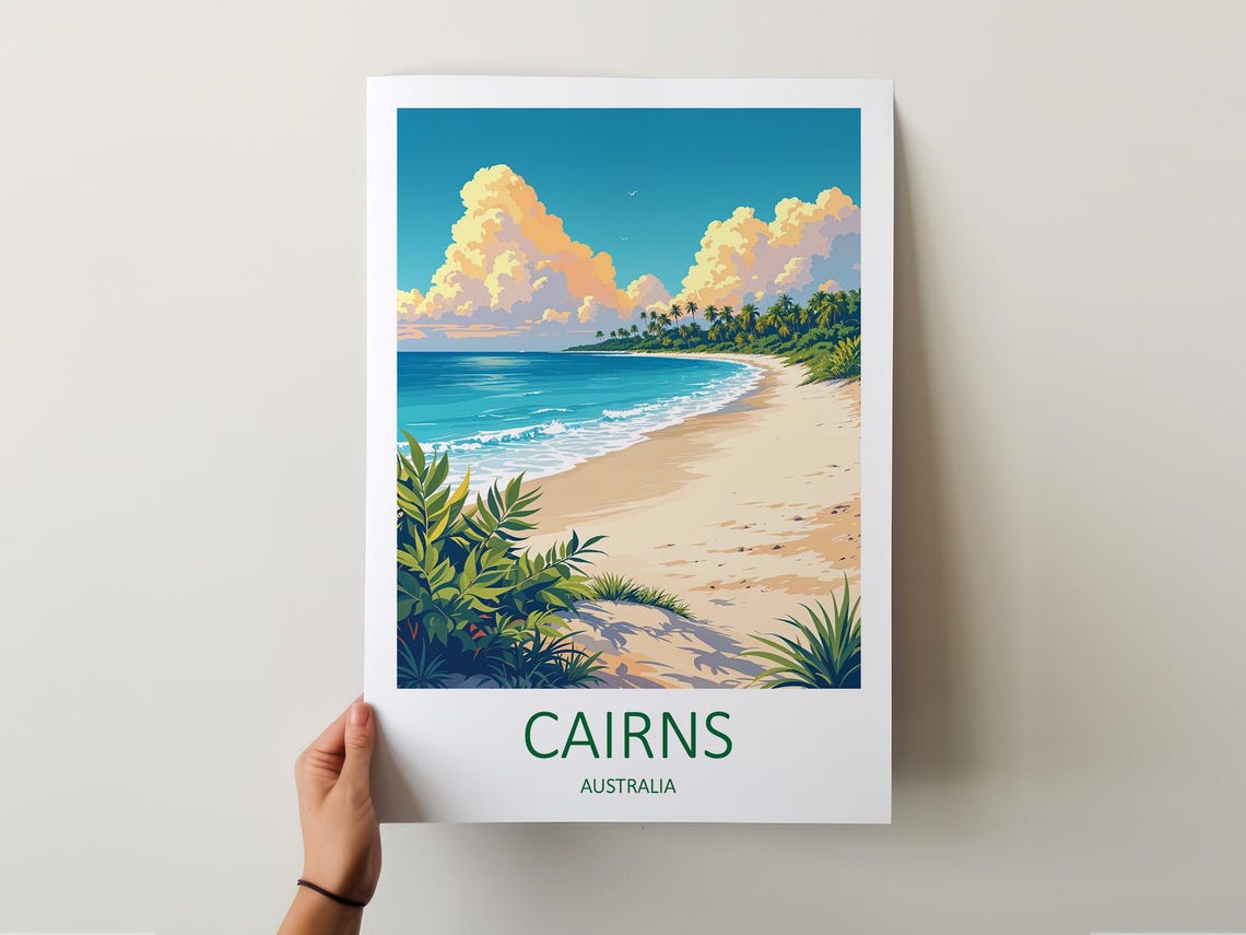 Cairns Australia Tropical Beach Palm Fringed Shore And Clouds Poster - Image 5
