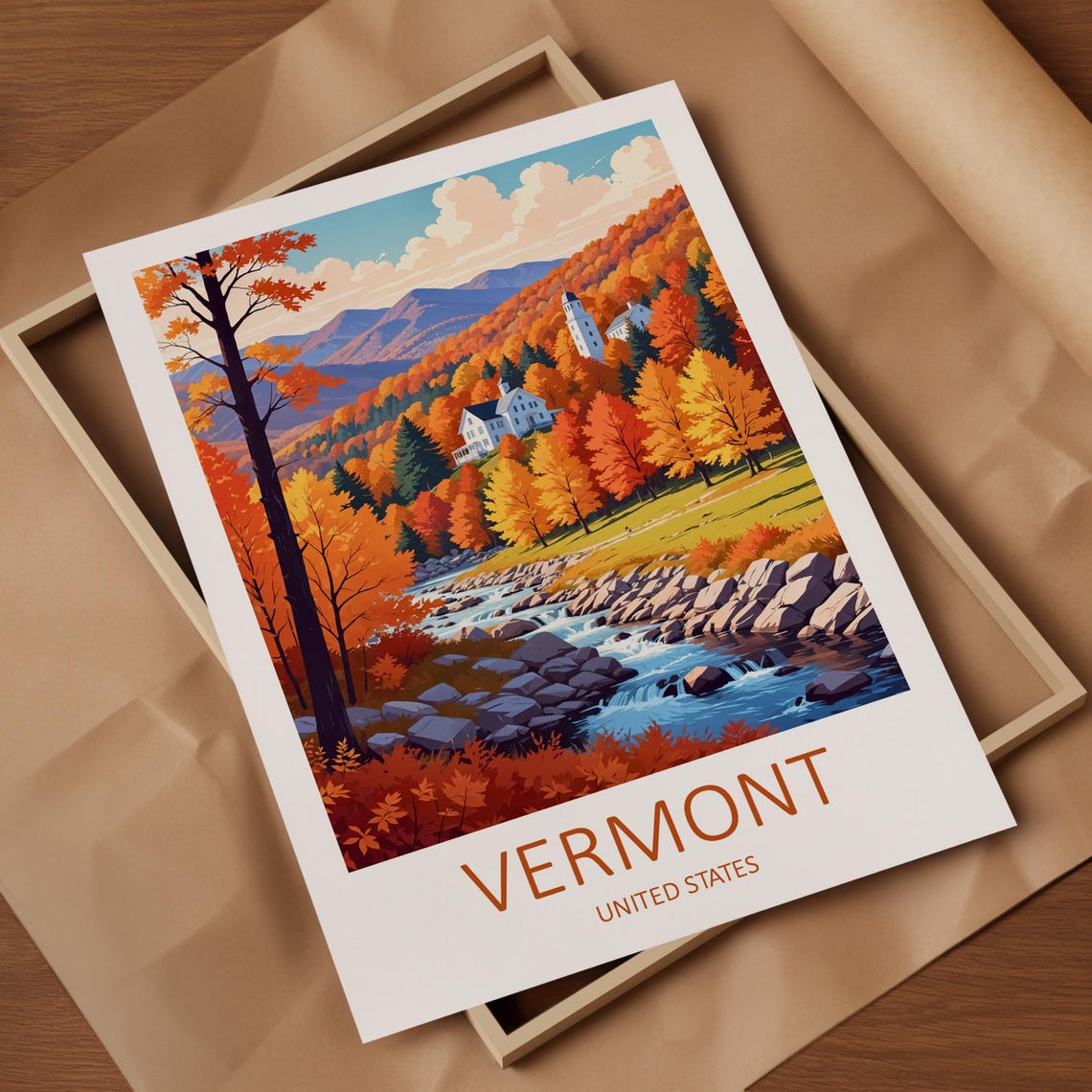 Vermont United States Fall Foliage Village by a River Poster - Image 4
