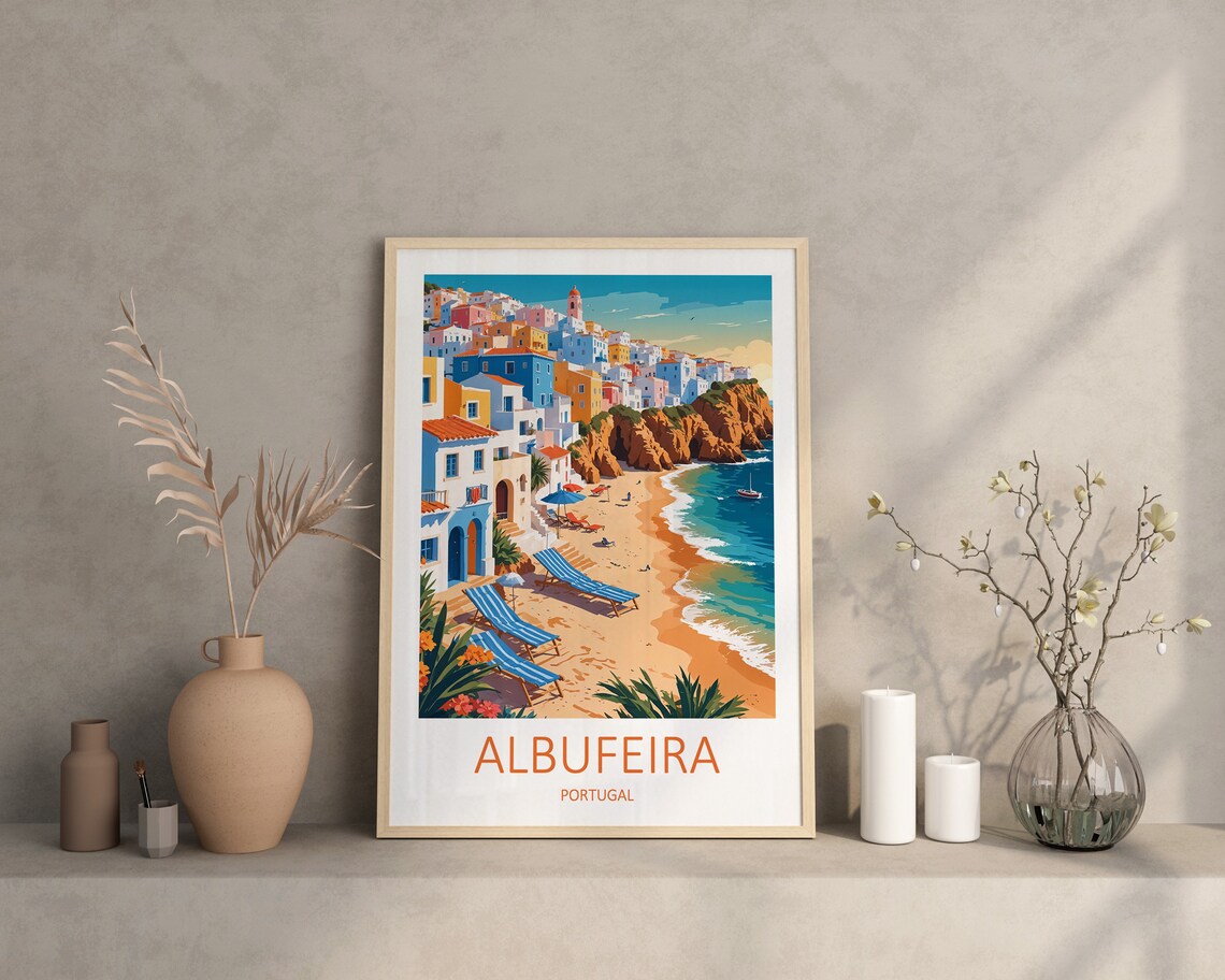 Albufeira Portugal Colorful Clifftop Old Town Beach Travel Poster - Image 4