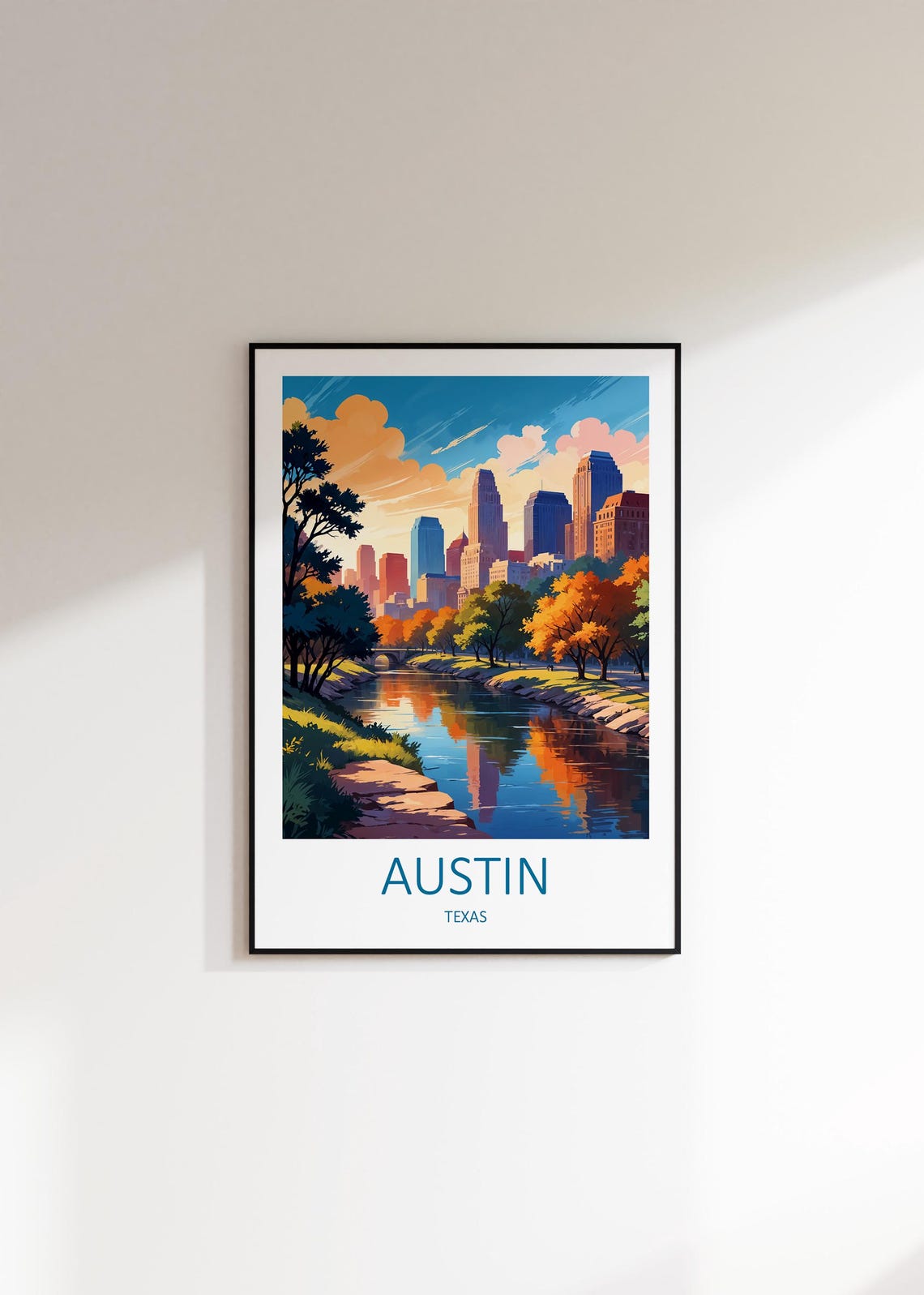 Austin Texas Skyline River Autumn Trees Downtown City View Poster - Image 3