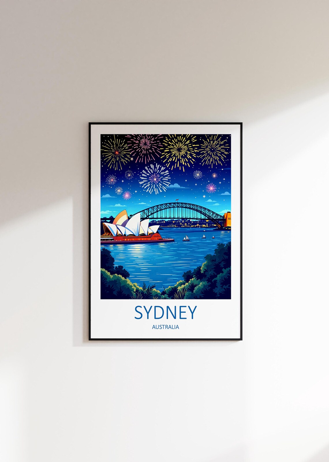 Sydney Australia Opera House and Harbour Bridge at Night Poster - Image 2