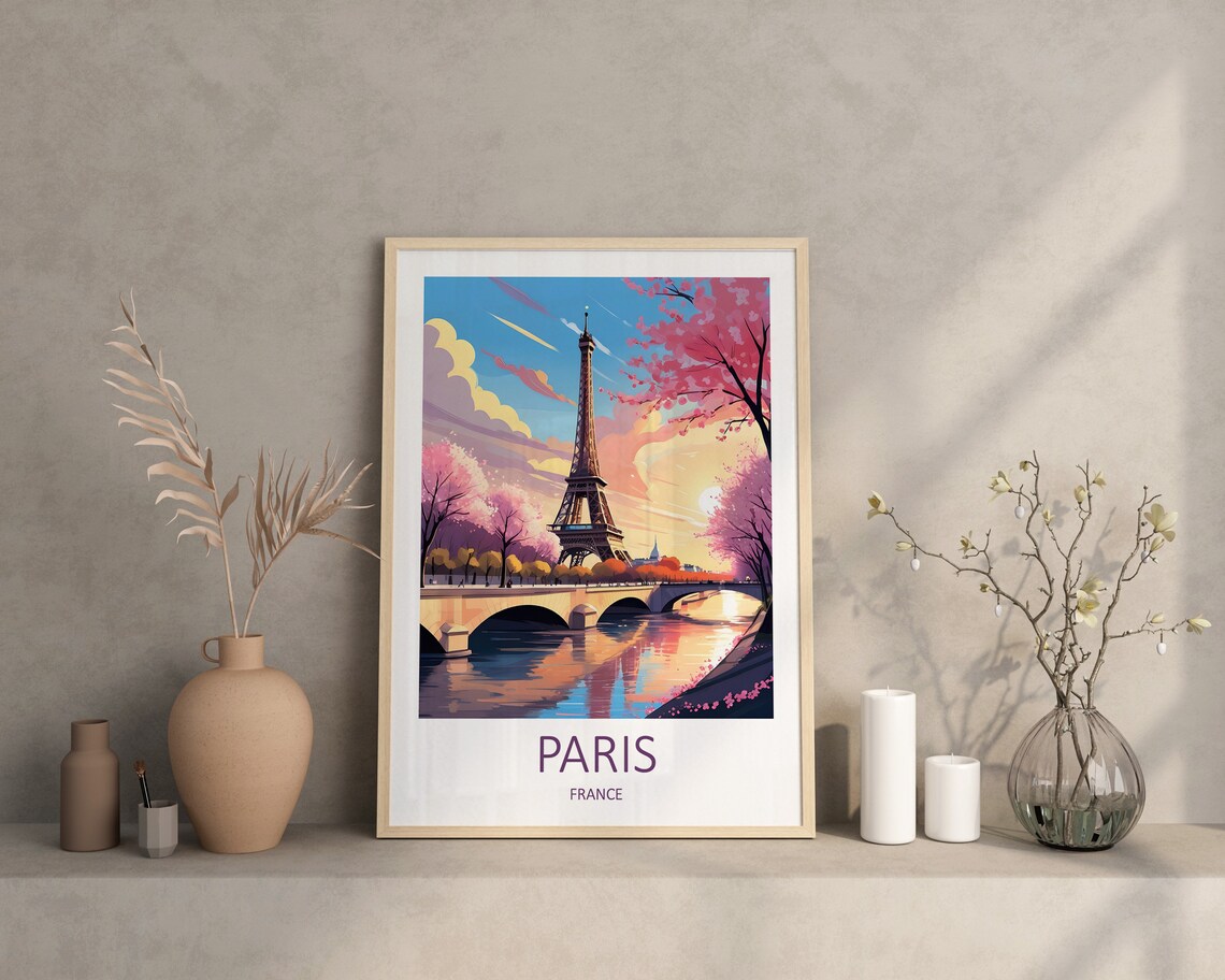 Paris France Eiffel Tower In Spring Blossoms Over The River Poster - Image 4