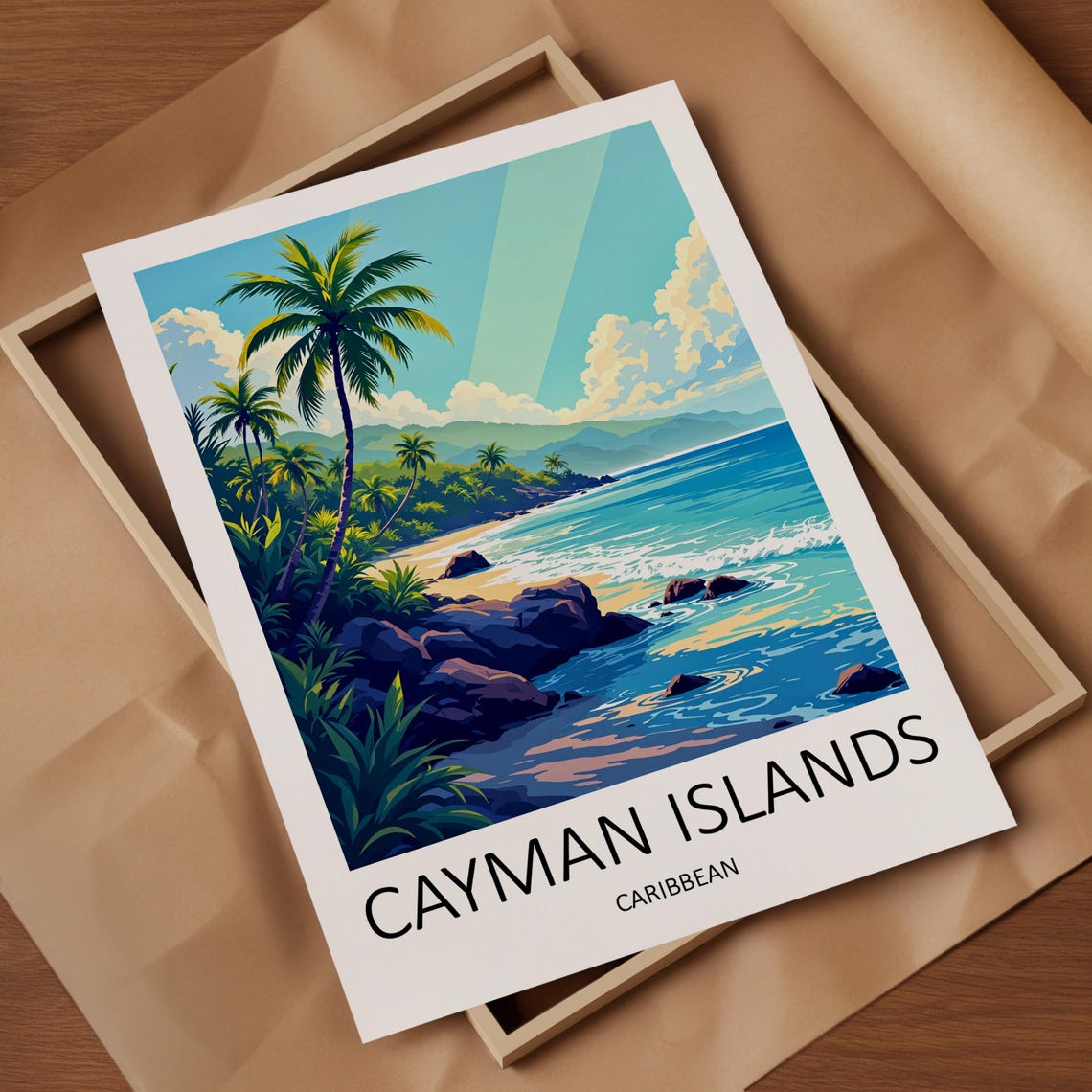 Cayman Islands Caribbean Tropical Beach Palm Trees Bay Travel Poster - Image 4