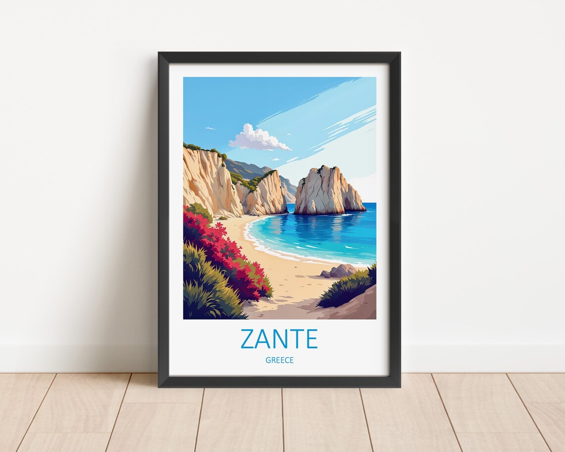 Zante Greece Towering Sea Stacks Rising Over Turquoise Bay Poster