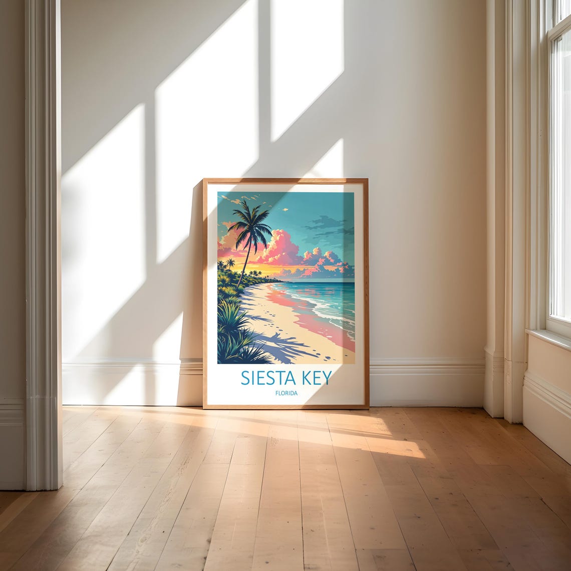 Siesta Key Florida Palm Beach at Sunset With Pastel Sky Poster - Image 6