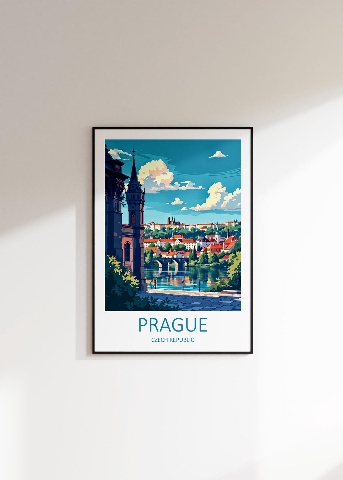 Prague Czech Republic Riverside Bridge View Toward Old Town Poster - Image 2