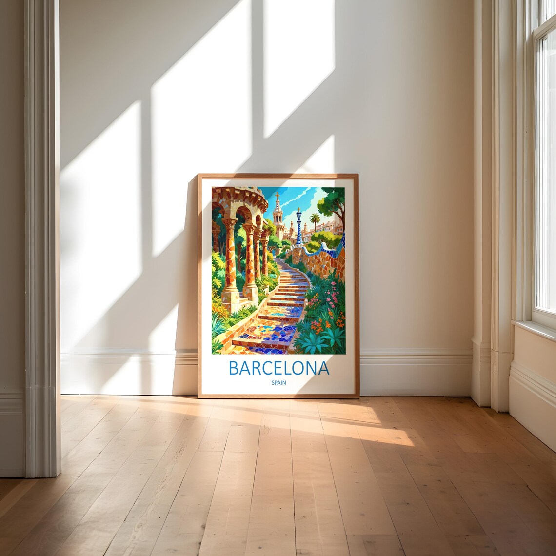 Barcelona Spain Park Guell Mosaic Stairs Gaudi Garden Art Poster - Image 6