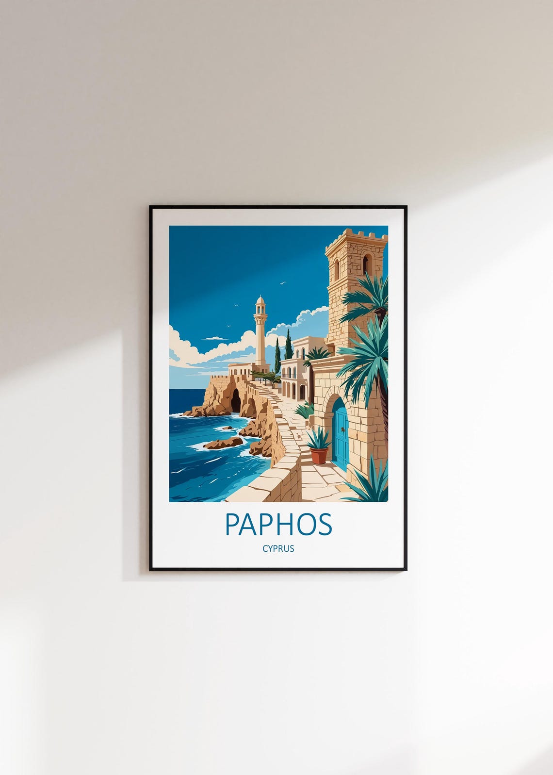 Paphos Cyprus Coastal Castle Harbor Stone Architecture View Poster - Image 2