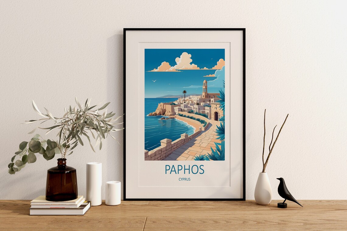 Paphos Cyprus Old Town Harbor Stone Promenade Vintage Travel Poster - Image 2