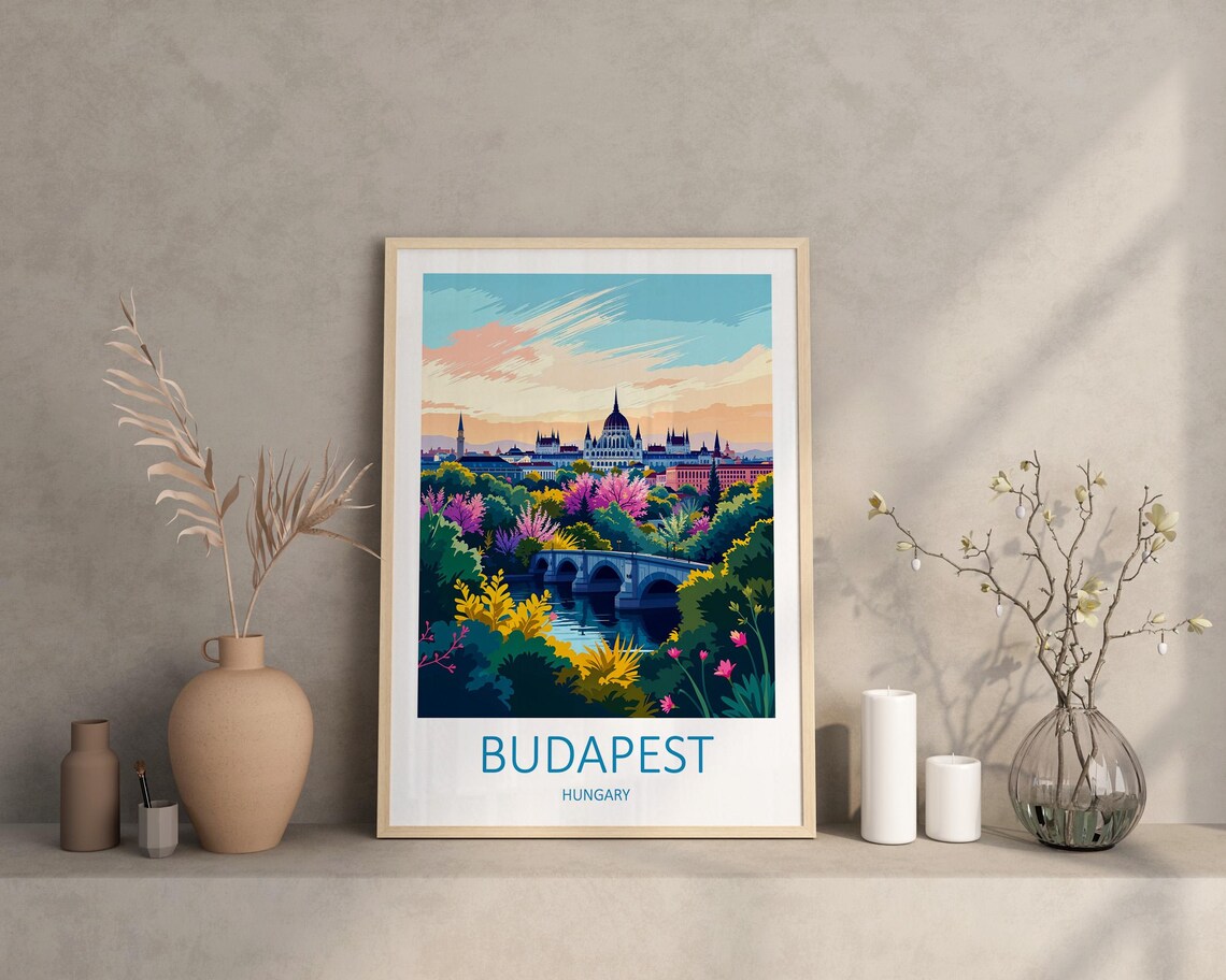 Budapest Hungary Parliament Bridge Blooming Garden Riverside Poster - Image 3