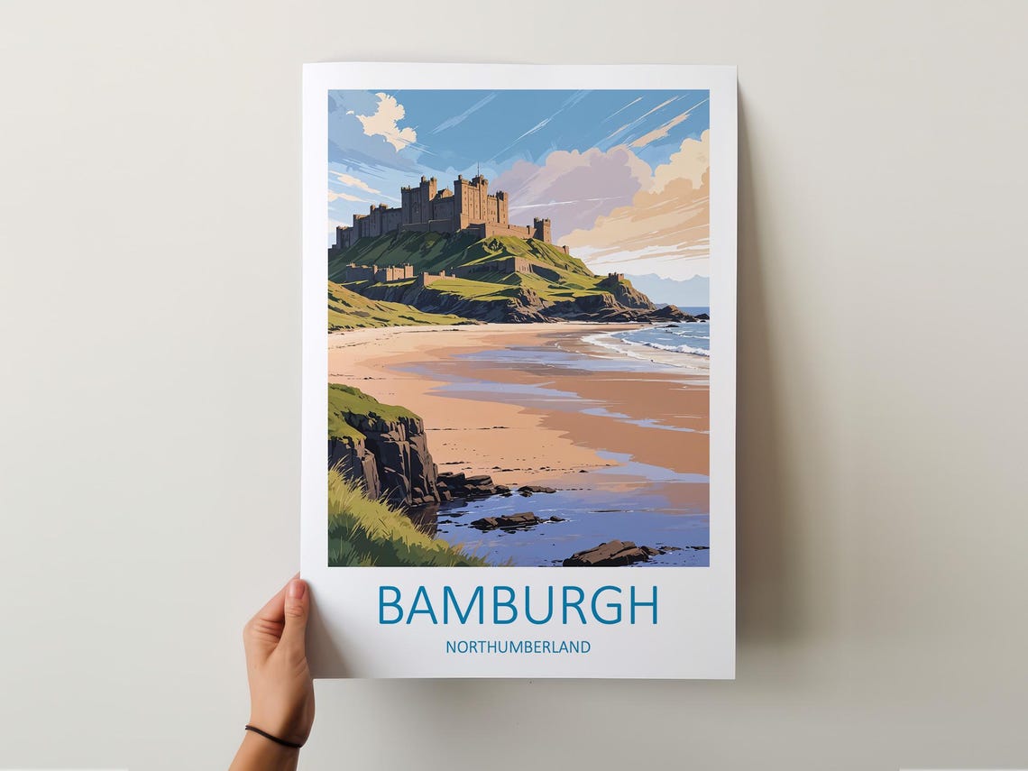 Bamburgh Castle Northumberland Coast Sandy Beach Travel Poster - Image 5