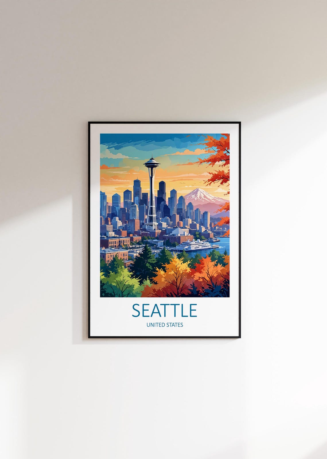 Seattle Washington Space Needle Skyline in Autumn Colors Poster - Image 2