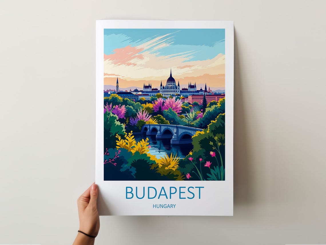Budapest Hungary Parliament Bridge Blooming Garden Riverside Poster - Image 5