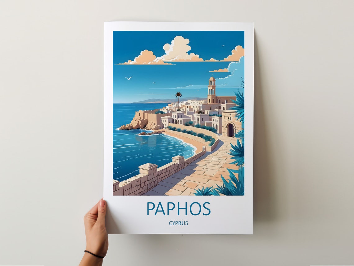 Paphos Cyprus Old Town Harbor Stone Promenade Vintage Travel Poster - Image 5