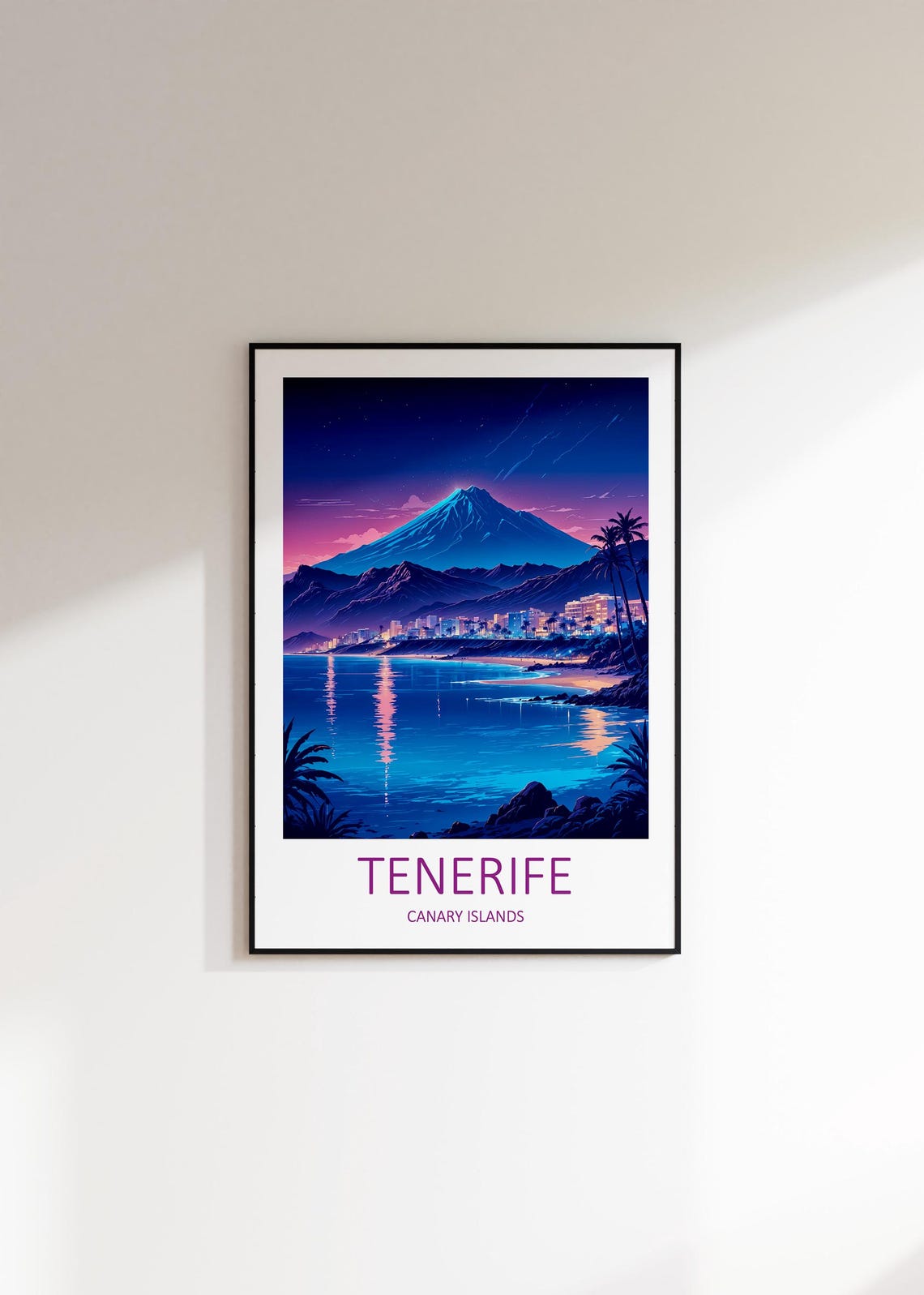 Tenerife Canary Islands Volcano Peak Night Beach Lights Travel Poster - Image 3