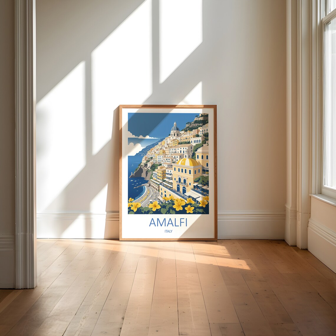 Amalfi Italy Daytime Cliffside Town Yellow Flowers Travel Poster - Image 5