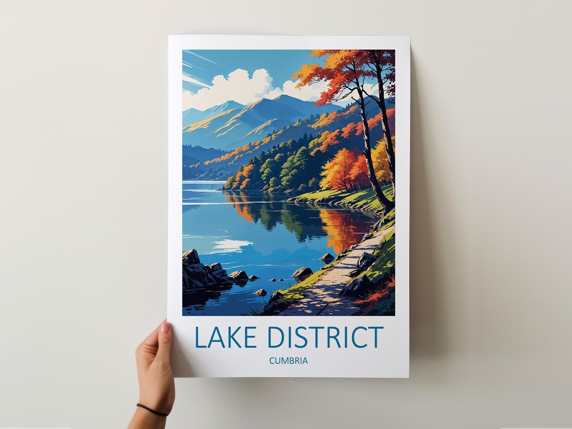 Lake District Cumbria Autumn Lake Mirror Mountain View Travel Poster - Image 5
