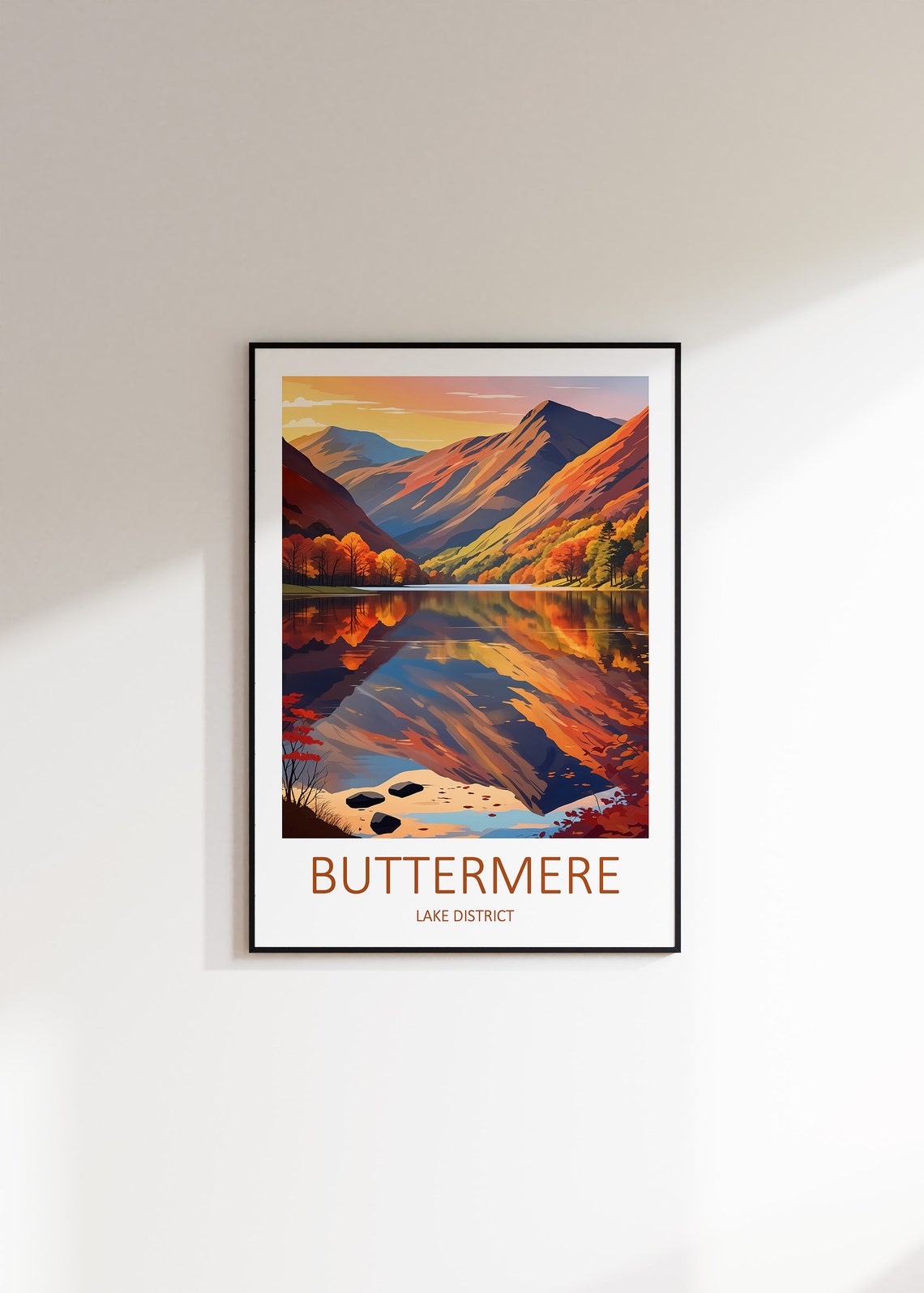 Buttermere Lake District Autumn Hills Reflected In Still Lake Poster - Image 3