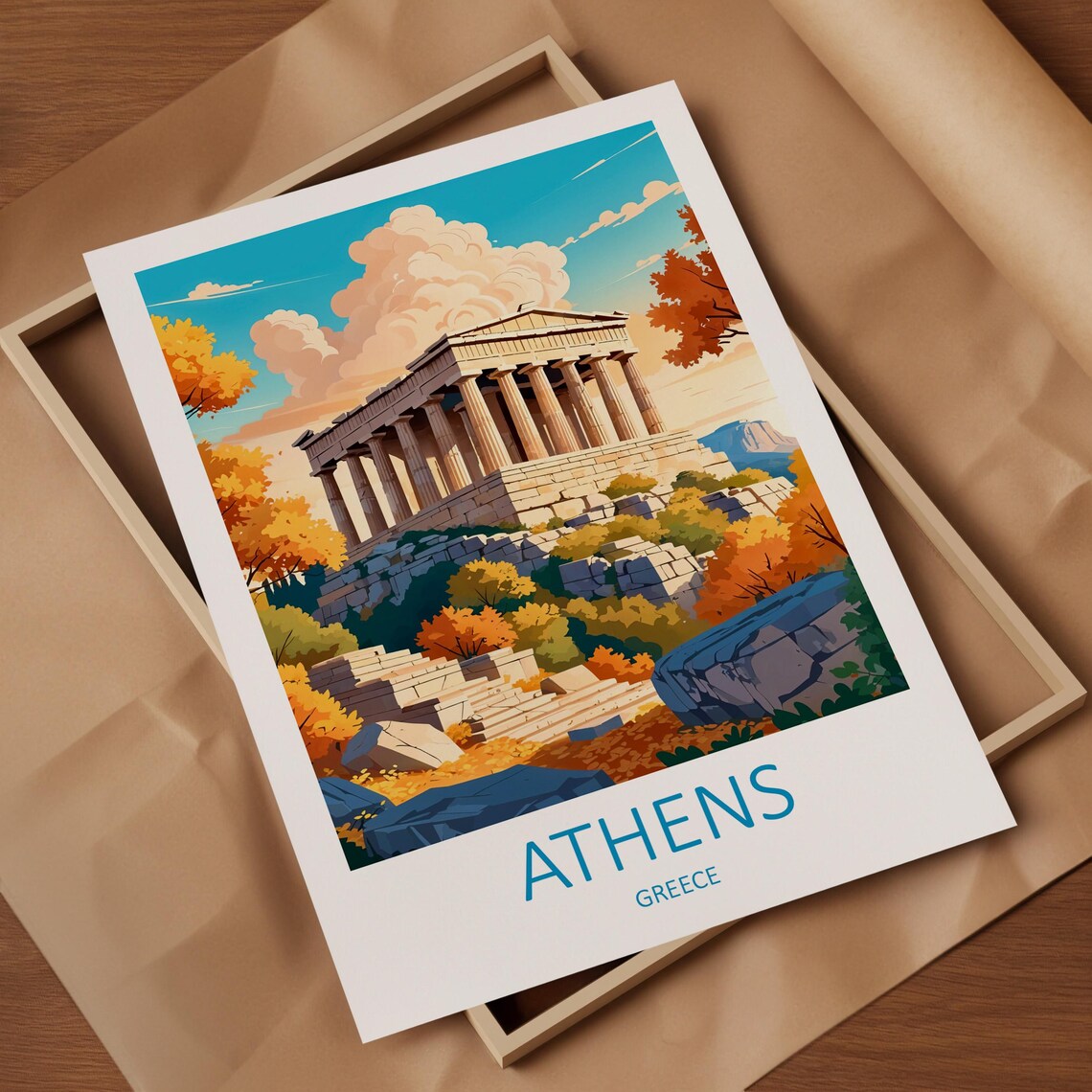 Athens Greece Ancient Stone Temple Among Autumn Trees On Hill Poster - Image 4
