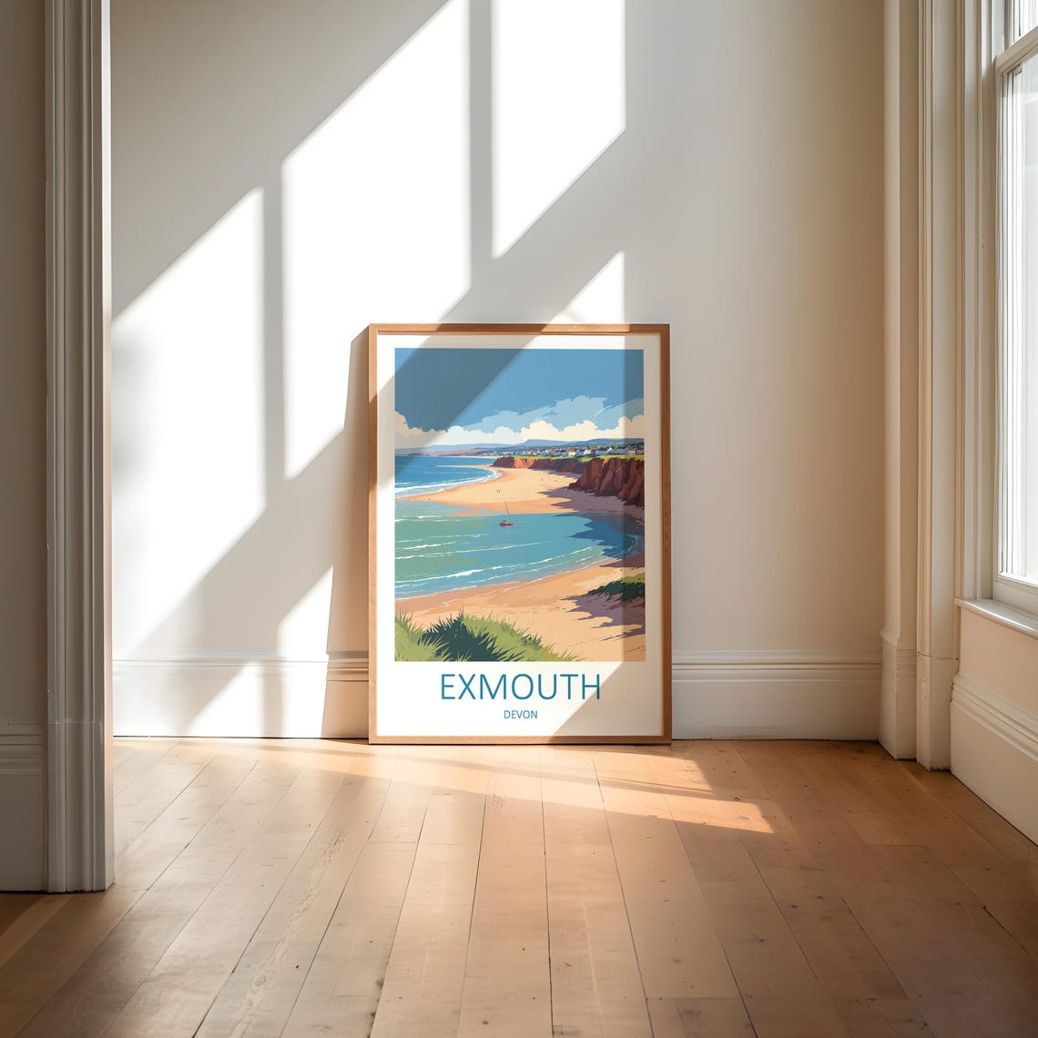 Exmouth Devon Sandy Beach Cove Red Cliffs and Sailboat Poster - Image 6