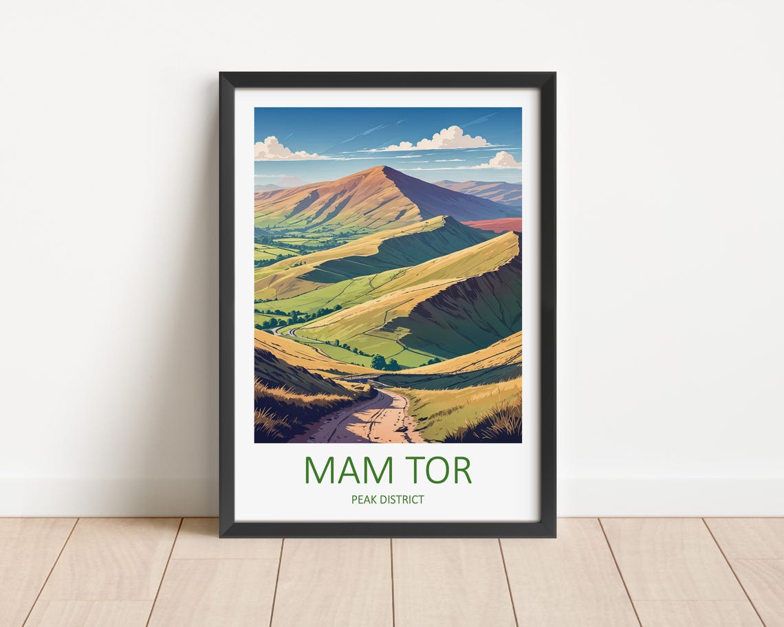 Mam Tor Peak District Golden Ridge Path Viewpoint Travel Poster