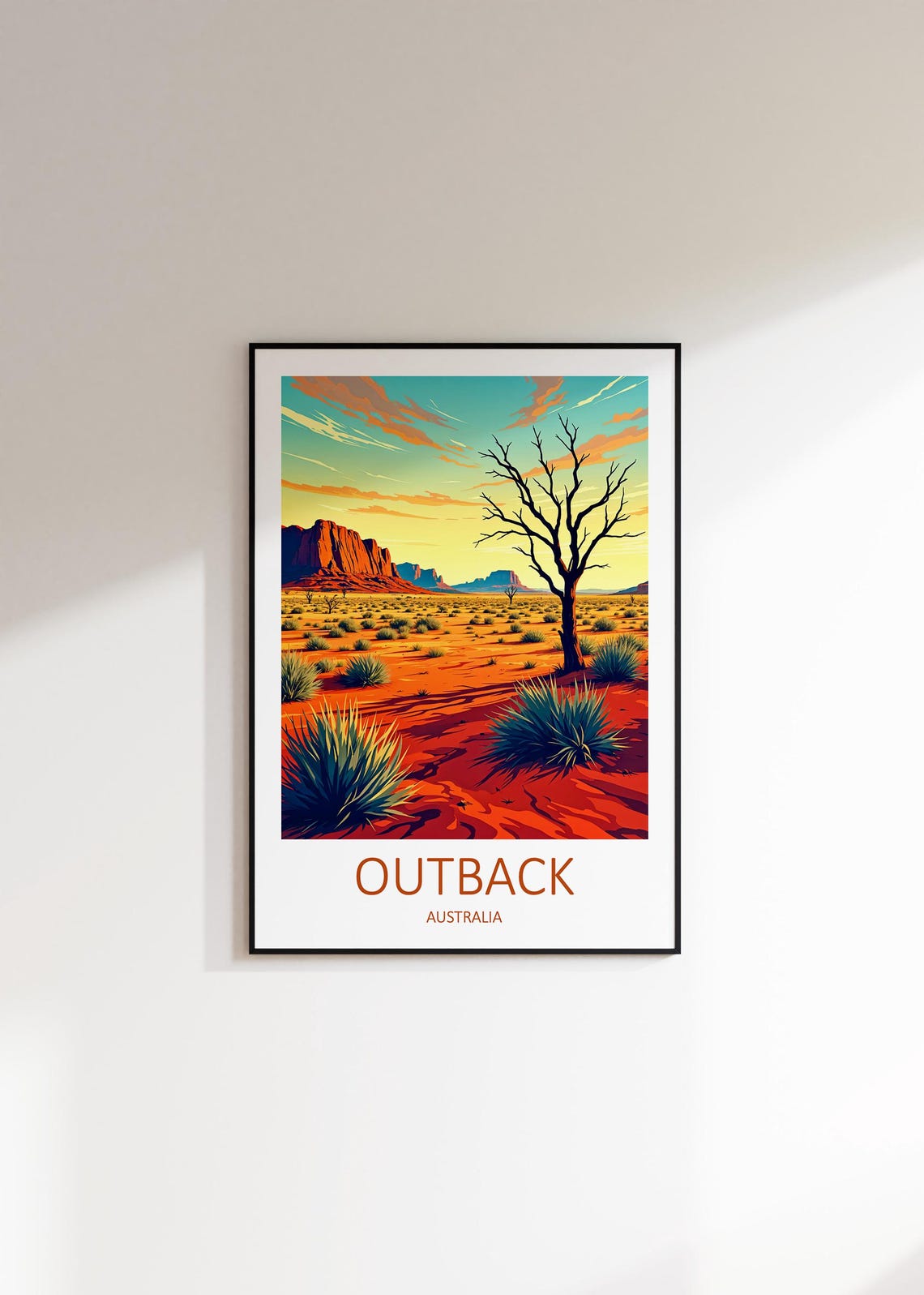 Outback Australia Red Desert Sunset Bare Tree and Mesa Peaks Poster - Image 3