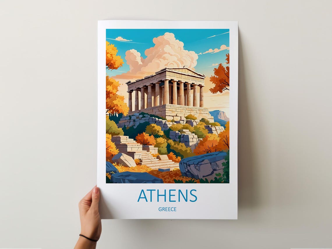 Athens Greece Ancient Stone Temple Among Autumn Trees On Hill Poster - Image 5