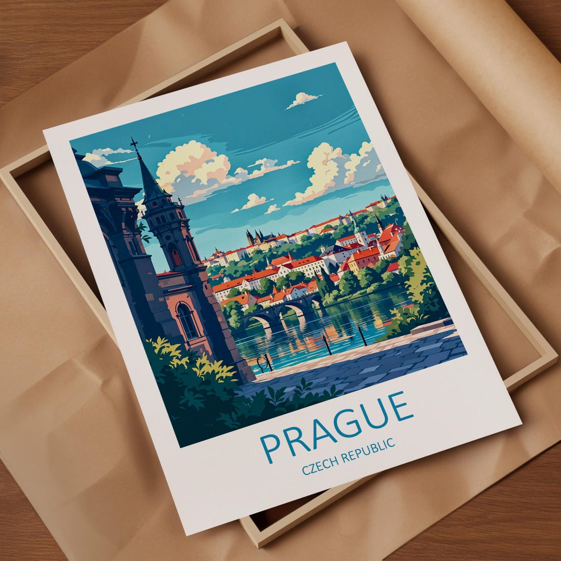 Prague Czech Republic Riverside Bridge View Toward Old Town Poster - Image 4