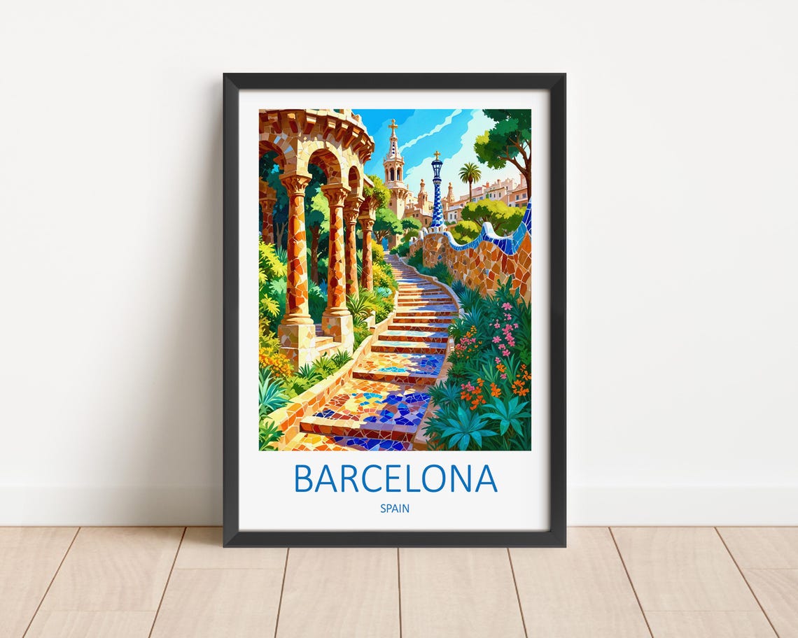 Barcelona Print Barcelona Poster Art Park Guell Print Spain Travel Print Barcelona Poster Spanish Poster Barcelona Gifts Travel Gift