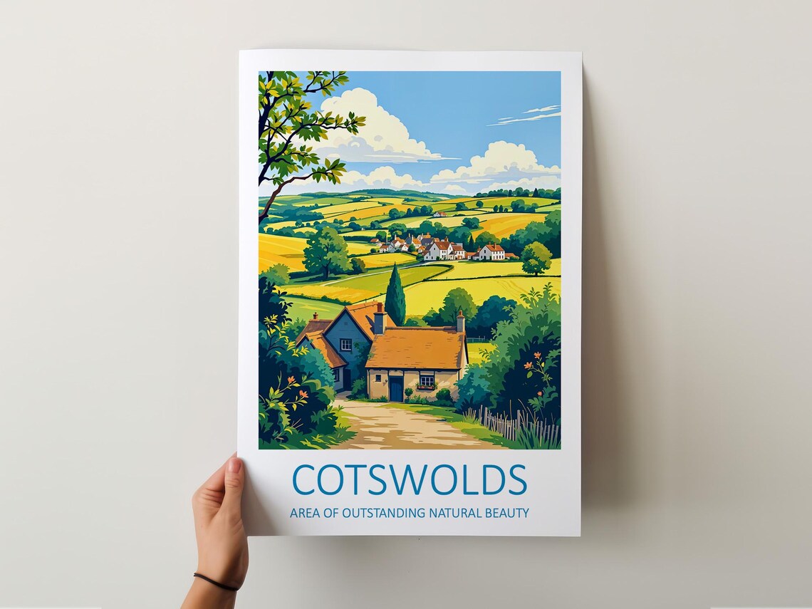 Cotswolds England Rolling Countryside Village and Stone Cottage Poster - Image 5