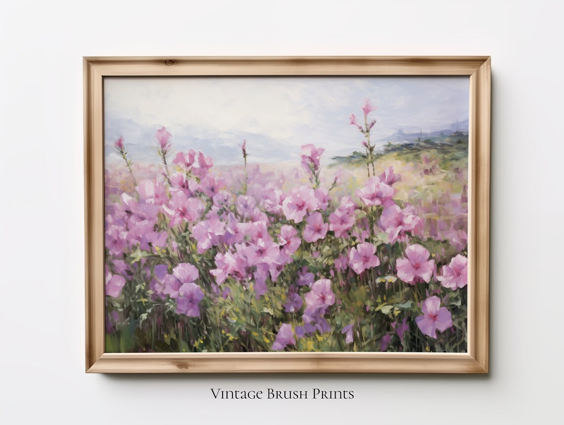 Pink Petunia Garden Vintage Floral Cottage Oil Painting Poster