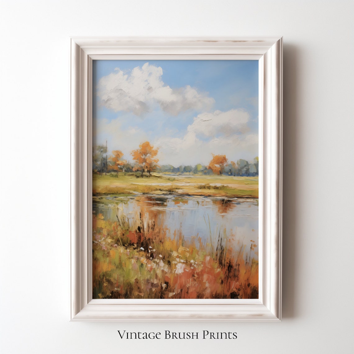 Vintage Autumn Landscape Painting Rustic Cottage Print