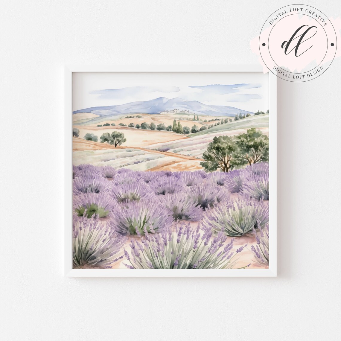 Purple Lavender Field Rolling Hills Watercolor Landscape Poster - Image 2